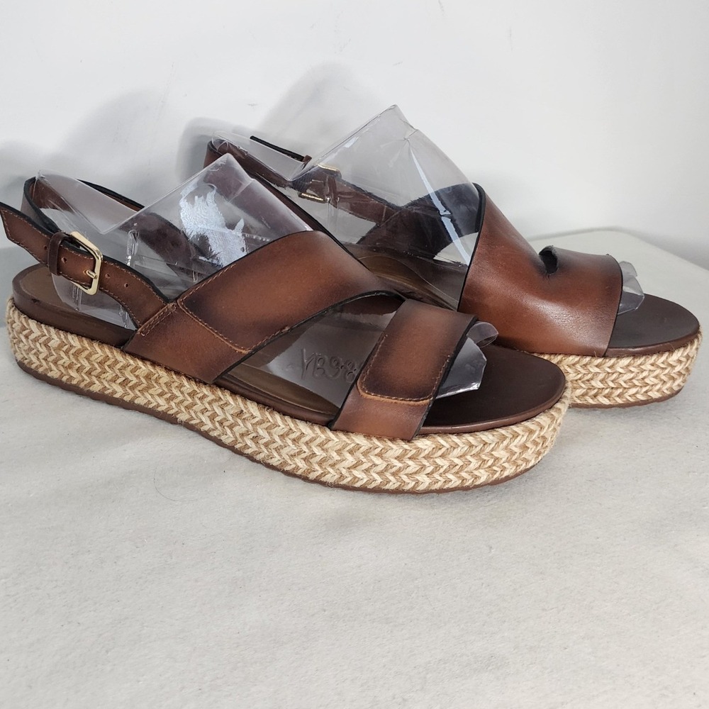 Naturalizer Jasmin Brown Leather Espadrille Platform Sandals Womens 9M